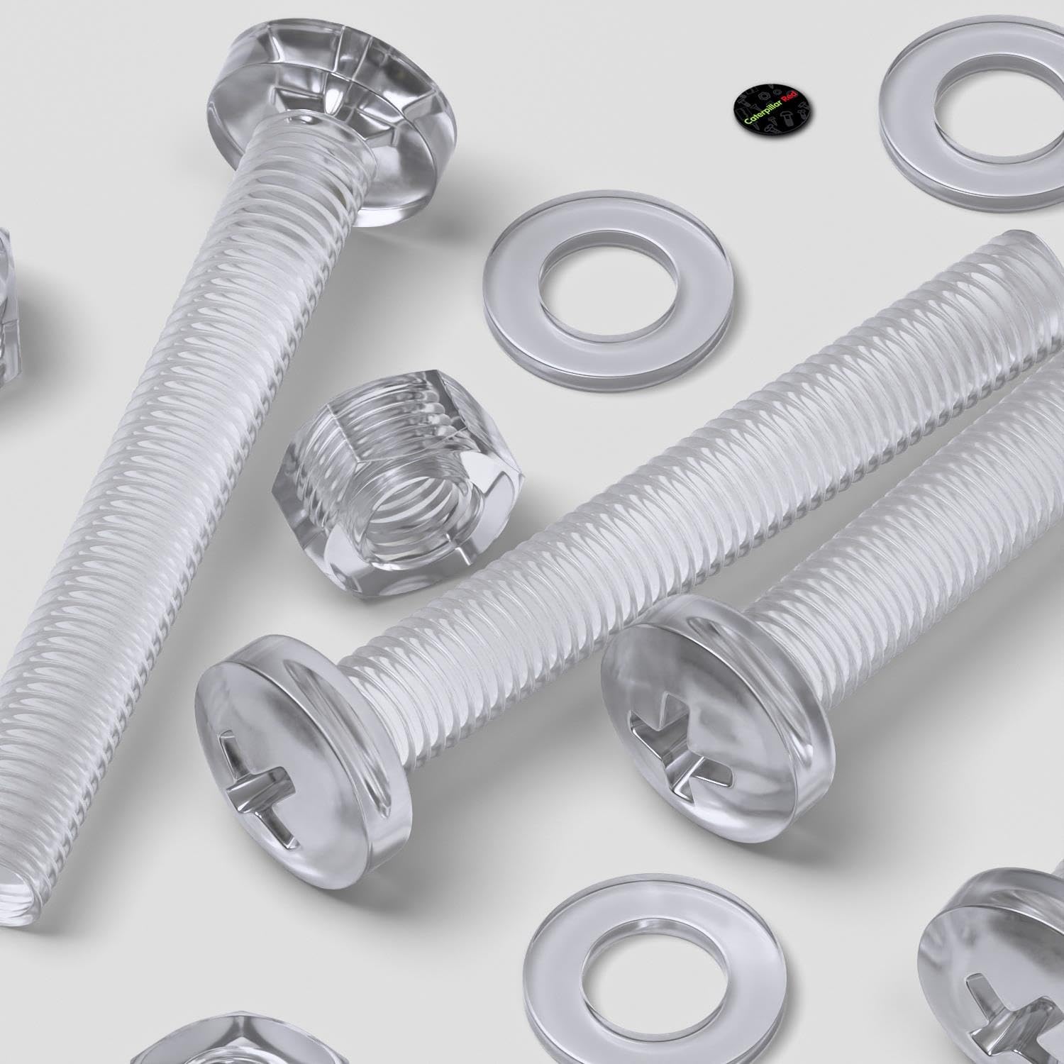 20 x Transparent Clear Plastic Acrylic M8 x 60mm Nuts & Bolts -Acrylic Plastic Screws, (15/64 x 2-23/64 in)
