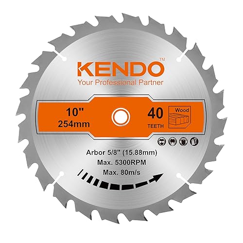 KENDO Paquete de 1 hoja de sierra circular con punta de carburo 40T de 10 pulgadas con eje de 58 pulgadas, hojas de sierra de mesa profesionales