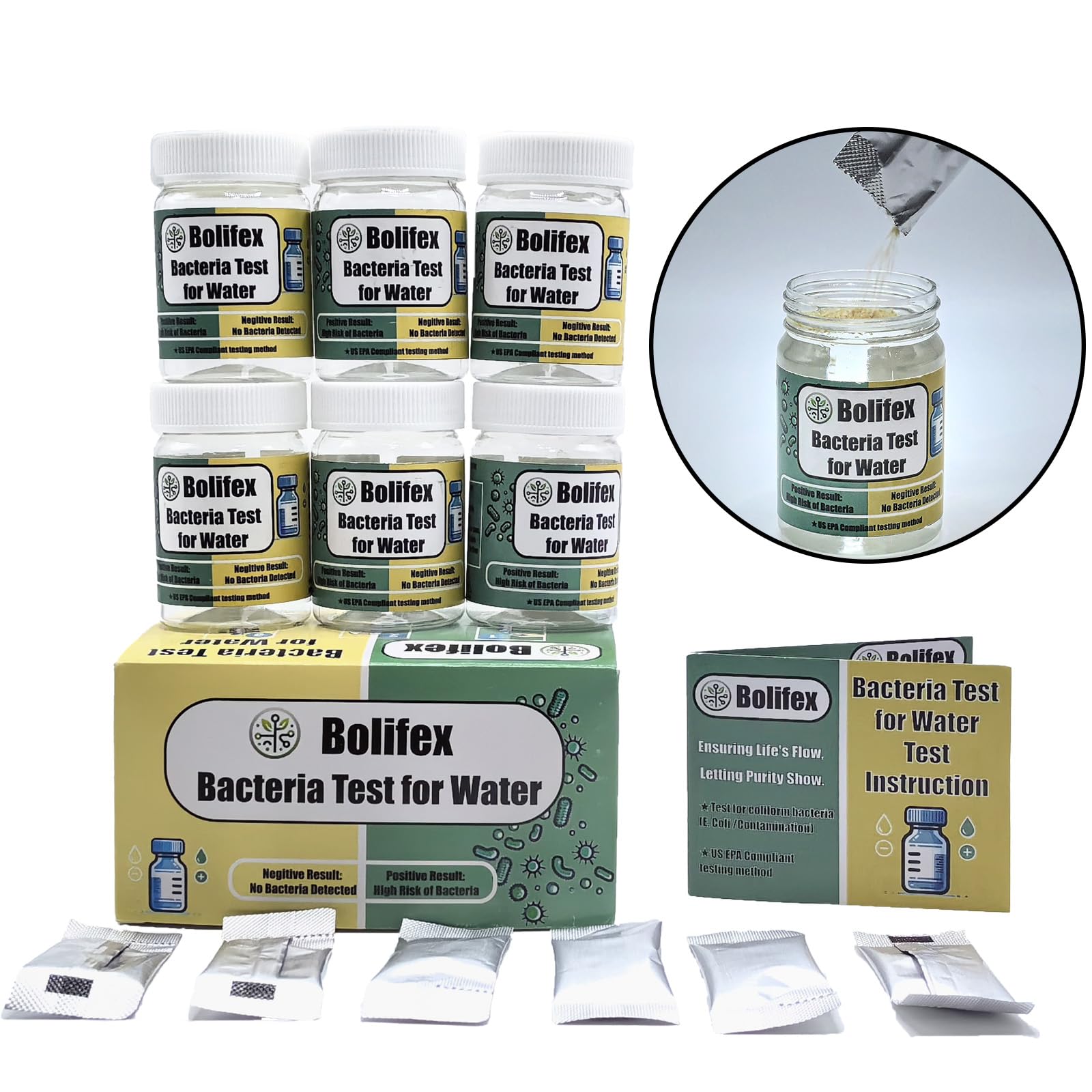 Bolifex 6PCS Upgraded Coliform Bacteria Water Test Kit, Water Bacteria Test Kit for Home Tap and well, 6 Vial