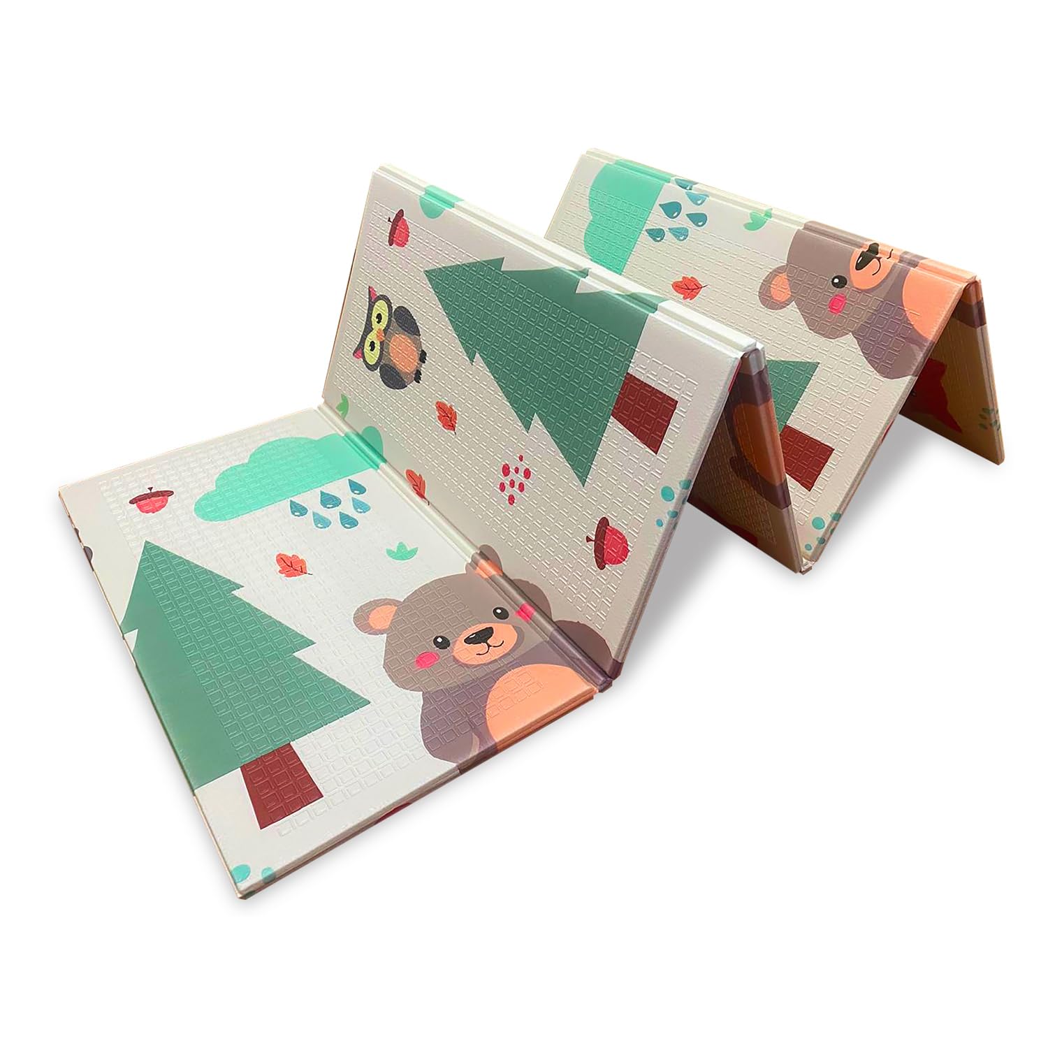 Tappetino Gioco per Bambini Pieghevole, 200x150 cm, Spessore 10mm, Motivo Bosco con Animali, Verde