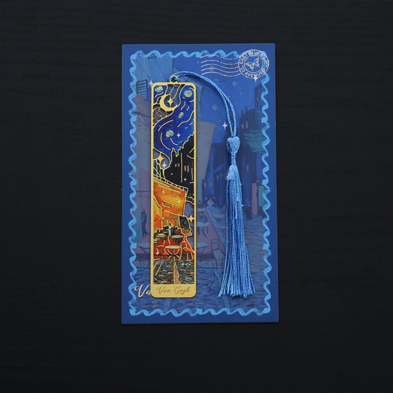 1 Pc Hollow Brass Tassel Bookmark - Van Gogh & Monet Oil Painting Moonlight, Durable Vintage Unisex Bookmark, Decorative Art Accessory, Perfect Graduation/Teacher’s Day Gift for Book Lovers