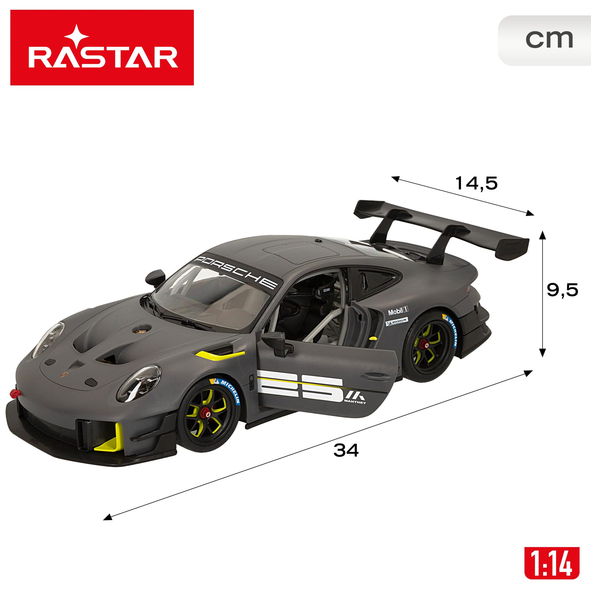 ColorBaby Rastar samochód zdalnie sterowany, Porsche 911 GT2 RS Clubsport 25, oficjalna licencja, skala 1:14, ze światłem, samochody zdalnie sterowane, pojazd zdalnie sterowany, pilot (41275)