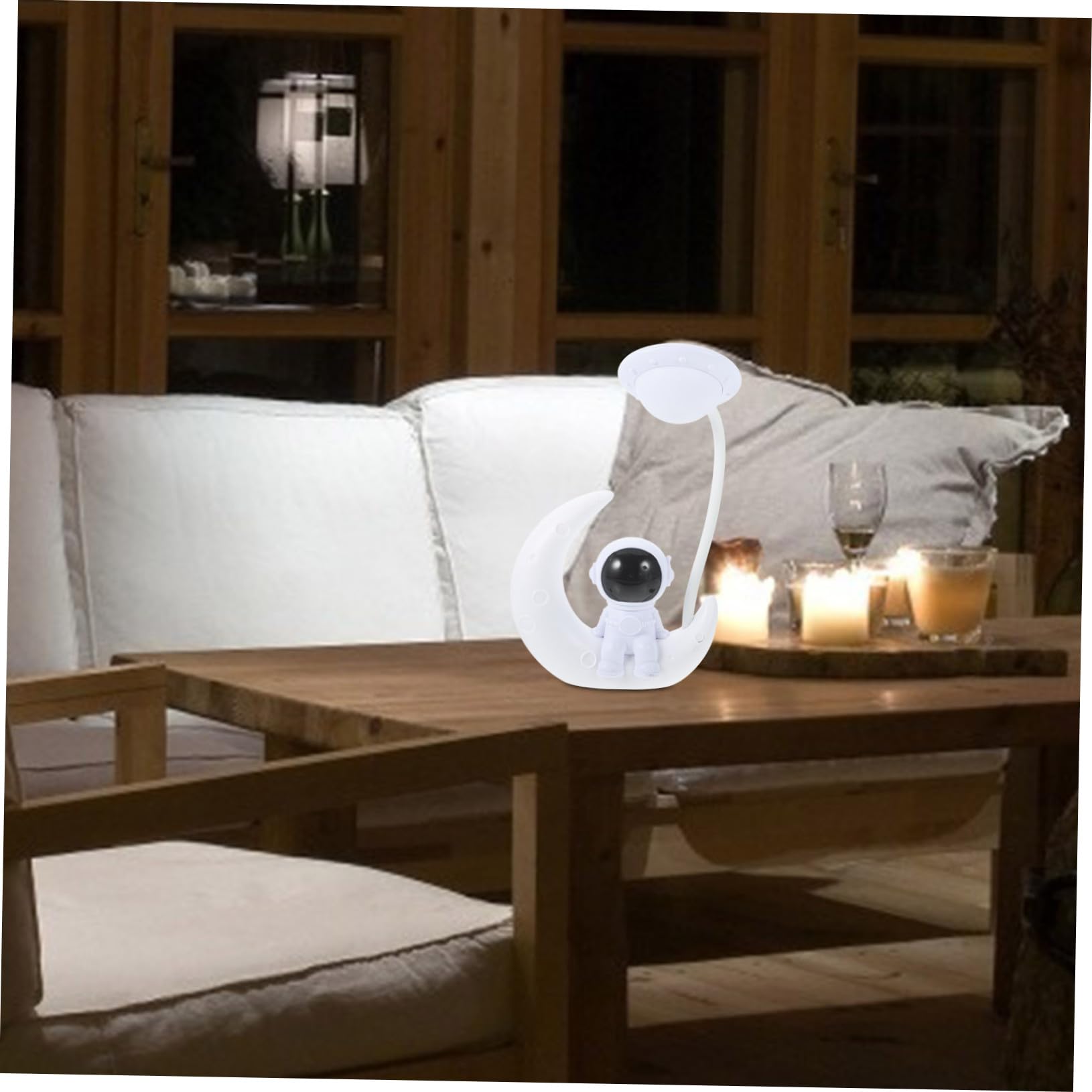 OUNONA Lámpara de Noche Astronauta y Luna LED USB Azul y Plateado, Luz Nocturna Compacta para Dormitorio y Decoración, Set de 2 Piezas para Ambiente Cálido