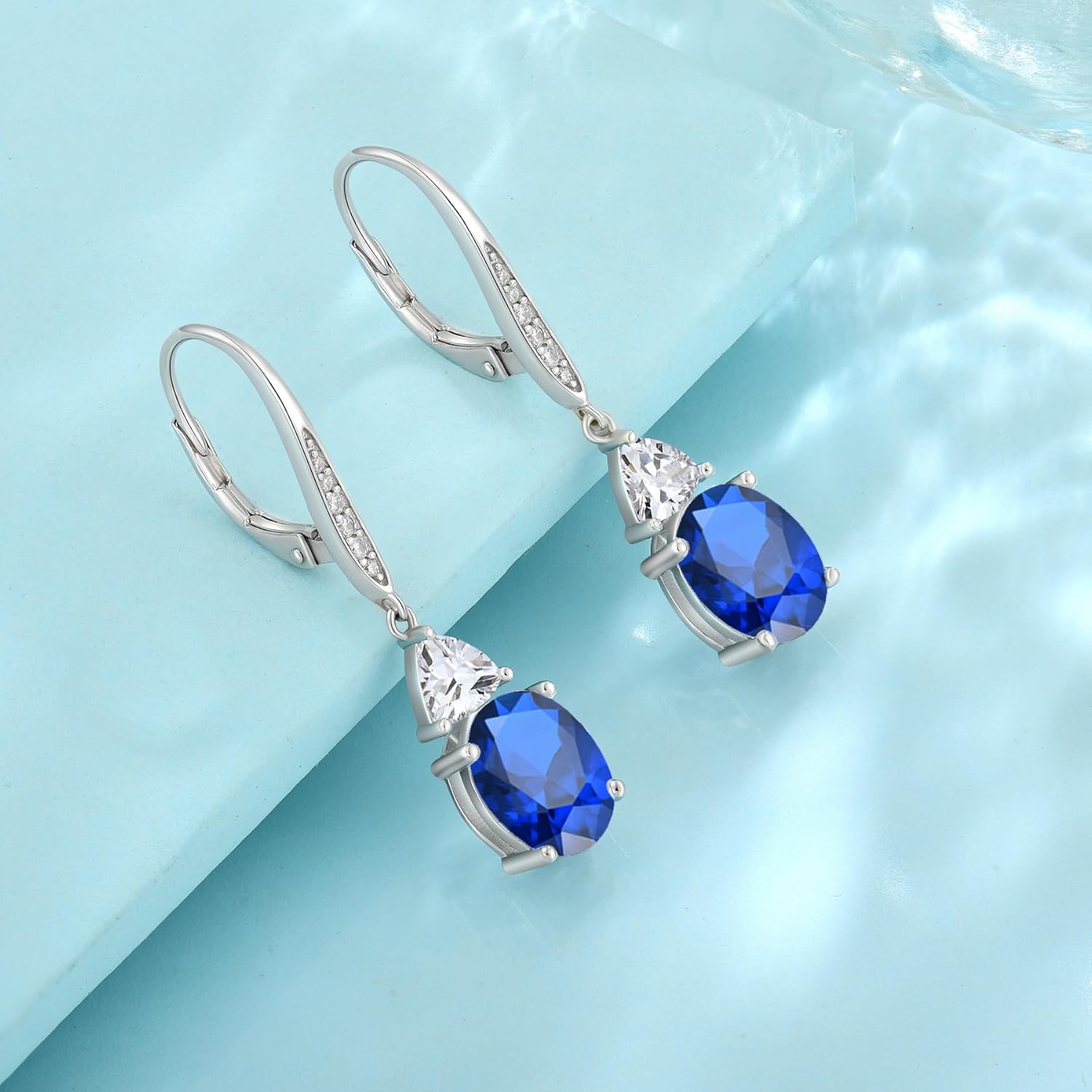 Oval Dangle Drop Earrings for Women 925 Sterling Silver Leverback Earrings Birthstone Jewelry for Her