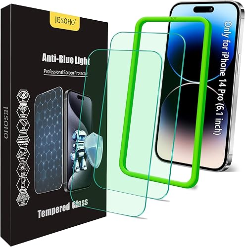 Vista 8 de Protector de pantalla para iPhone 15 Plus [6.7 pulgadas], 2 películas de vidrio templado antiluz azul incoloras, transparente HD, dureza 9H, sin