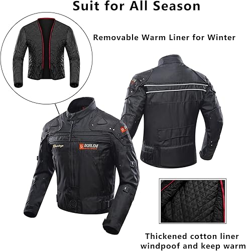 Miniatura 4 de BORLENI Chaqueta para motociclista, resistente al viento, equipo de protección de todo el cuerpo para motociclista