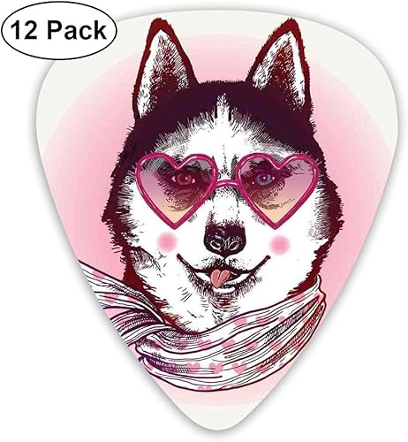 Celluloid Guitar Picks Pack Abstract Art Colorful Designs Hipster Husky
Dog With Heart Shaped Sunglasses And Scarf Fashion Animal Art Print For
Bass Electric Acoustic Guitars : Gitarren und Equipment