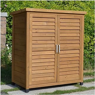 Outdoor Storage Cabinet, Garden Storage Sheds Outdoor Storage Cabinet Garden Storage Shed Outside Vertical Shed Small Size Garden Wooden Tool Shed with Double Doors (Color : Brown, Size : 87x47x97cm