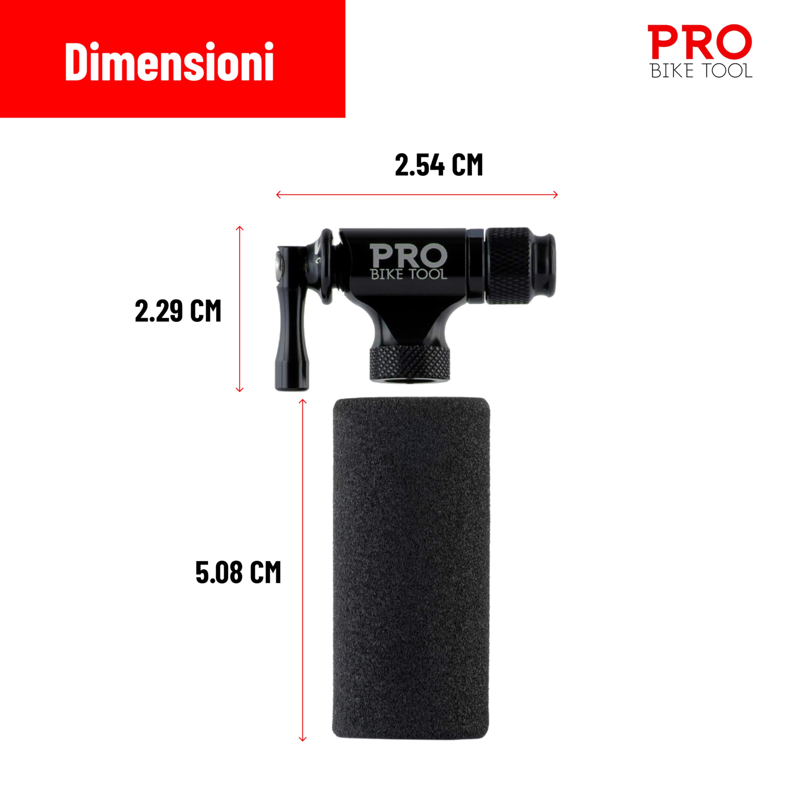 PRO BIKE TOOL Gonfiatore di CO2, facile e veloce, compatibile con valvola Presta e Schrader, pompa per pneumatici da bicicletta per bici da strada e mountain bike, manicotto isolato, cartucce di CO2