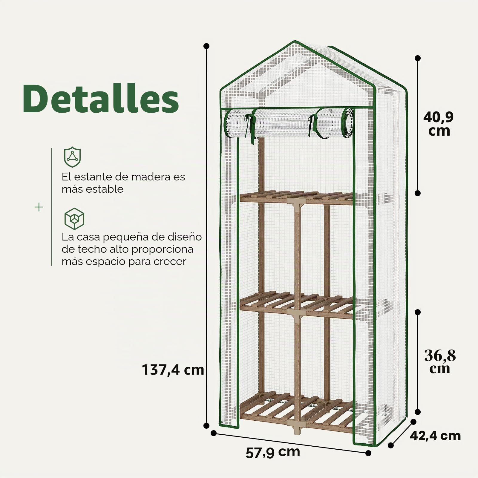 Bamworld Invernadero Exterior Invernadero Pequeño 3 Niveles Portátil y Reutilizable con Cubierta de PE para Jardín Terraza y Patio Protección Invernal para Plantas Marco de Eucalipto Robusto