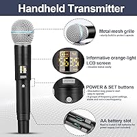 Vista 4 de Depusheng R4 - Micrófonos inalámbricos para karaoke profesional, 4 canales, sistema de micrófono inalámbrico de mano, micrófono dinámico de metal