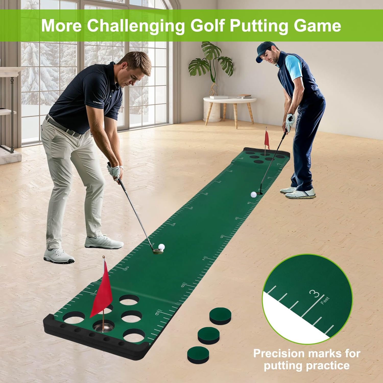 Golf Putting Game Set, Putting Green Pong Game Mat Include 6 Balls, 1 Portable Bag, 2 Flags & Cups for Indoor Outdoor Backyard Party Use