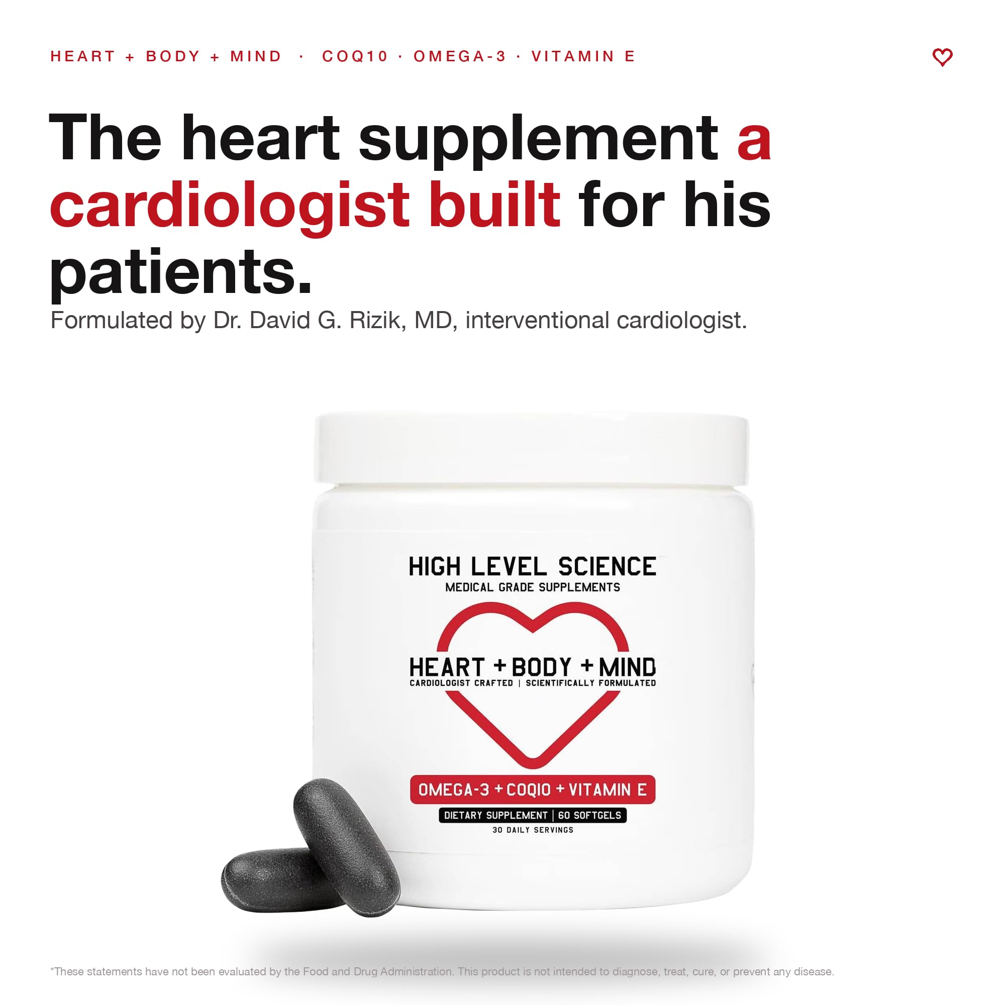 High Level Science CoQ10, Omega-3, Vitamin E - Cardiologist Formulated for Heart + Body + Mind Health with DHA/EPA, Antioxidant for Energy, Superior Bioavailable Fish Oil - Gluten Free (2) — Amazon image 2