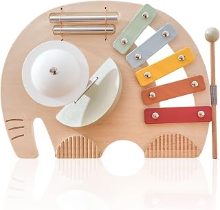 5-in-1 Musical Elephant Toy Set for Kids - Percussion Instruments with Xylophone, Cymbal, Guiro, Castanet & Chime | Portable Early Learning Toy, Toddler Educational Gift