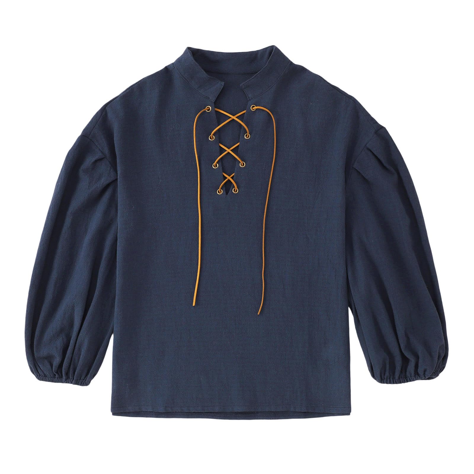 Lace up Medieval Shirt Tunic Costume Kids Boys Long Sleeve V Neck Blouse Tops Teenagers Renaissance Costumes Vintage Comfy Loose Children Maxi Pirate Shirts Retro Viking Colonial Top NO Belt Navy
