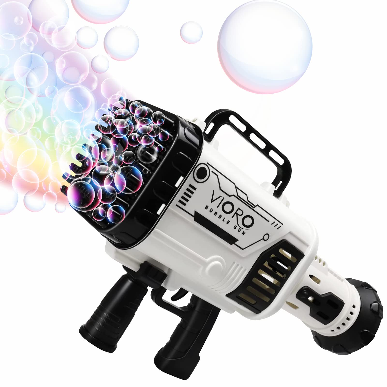 VIORO Bazooka Bubble Gun Blaster - 2023 Giant Automatic Rocket Launcher Gun, Bubble Solution, LED Color Lights for Kids and Adults, Big Electric Bubble Machine for Indoor/Outdoor Parties and Events