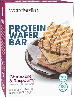 WonderSlim Protein Wafer Snack Bar, Raspberry, 200 Calories, 15g Protein, 0mg Cholesterol (5ct)