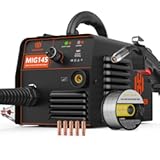 H HZXVOGEN 145A MIG Welder, 110V/220V Flux Core Welder with Synergy, IGBT Inverter Portable Gasless Welder Equipment Dual Voltage MIG Welding Machine
