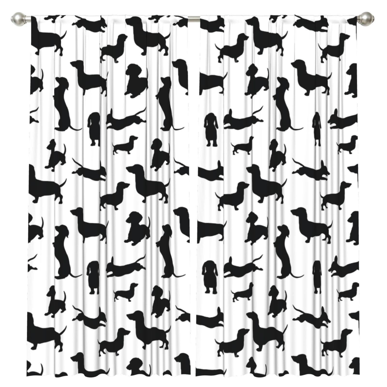 InOmak Monochrome Dachshunds, 2 Panels Window Curtains 52 x 84 Inch Blackout Curtains for Living Room Bedroom