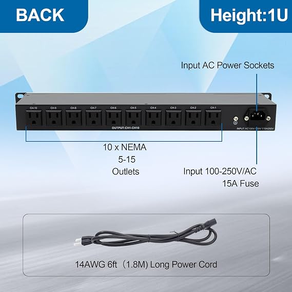1U Horizontal PDU 19 Rack Mount Power Strip