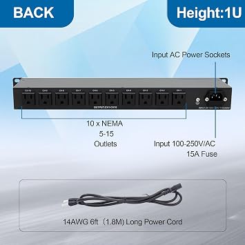 1U Horizontal PDU 19 Rack Mount Power Strip