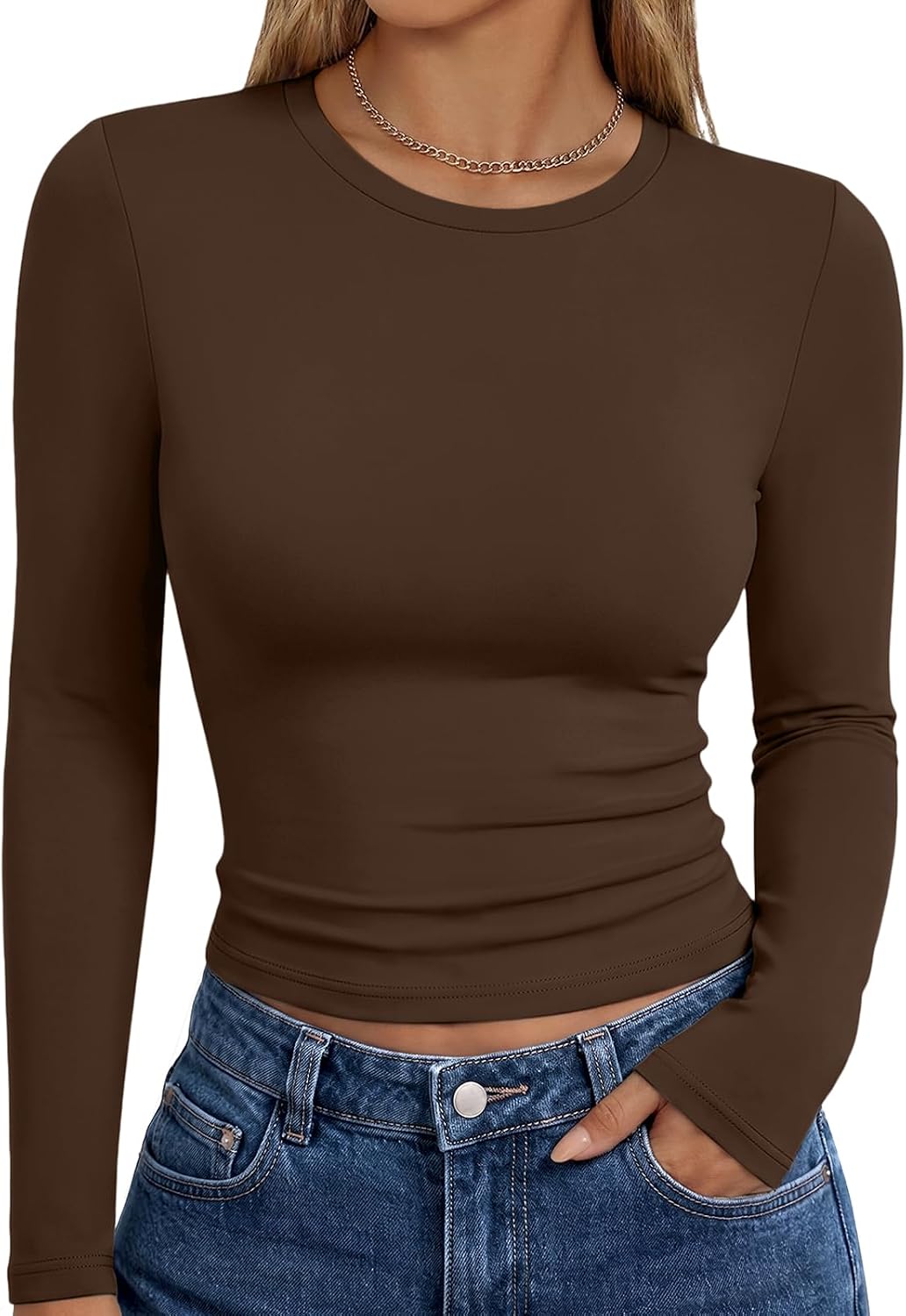 Trendy Queen Womens Long Sleeve T Shirts Fall Fashion Basic Y2K Tops 2026 | Buttery-Soft, Super Stretchy, Fitted Cute Tops, Going Out Basic Tees, Compression Underscrubs Shirts