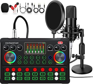 حزمة معدات بودكاست ، حزمة ميكروفون مكثف 48 فولت مع M300 Voice Changer ، حزمة استوديو تسجيل الميكروفون بودكاست للبودكاست البث المباشر للغناء PC Mobile TikTok YouTube