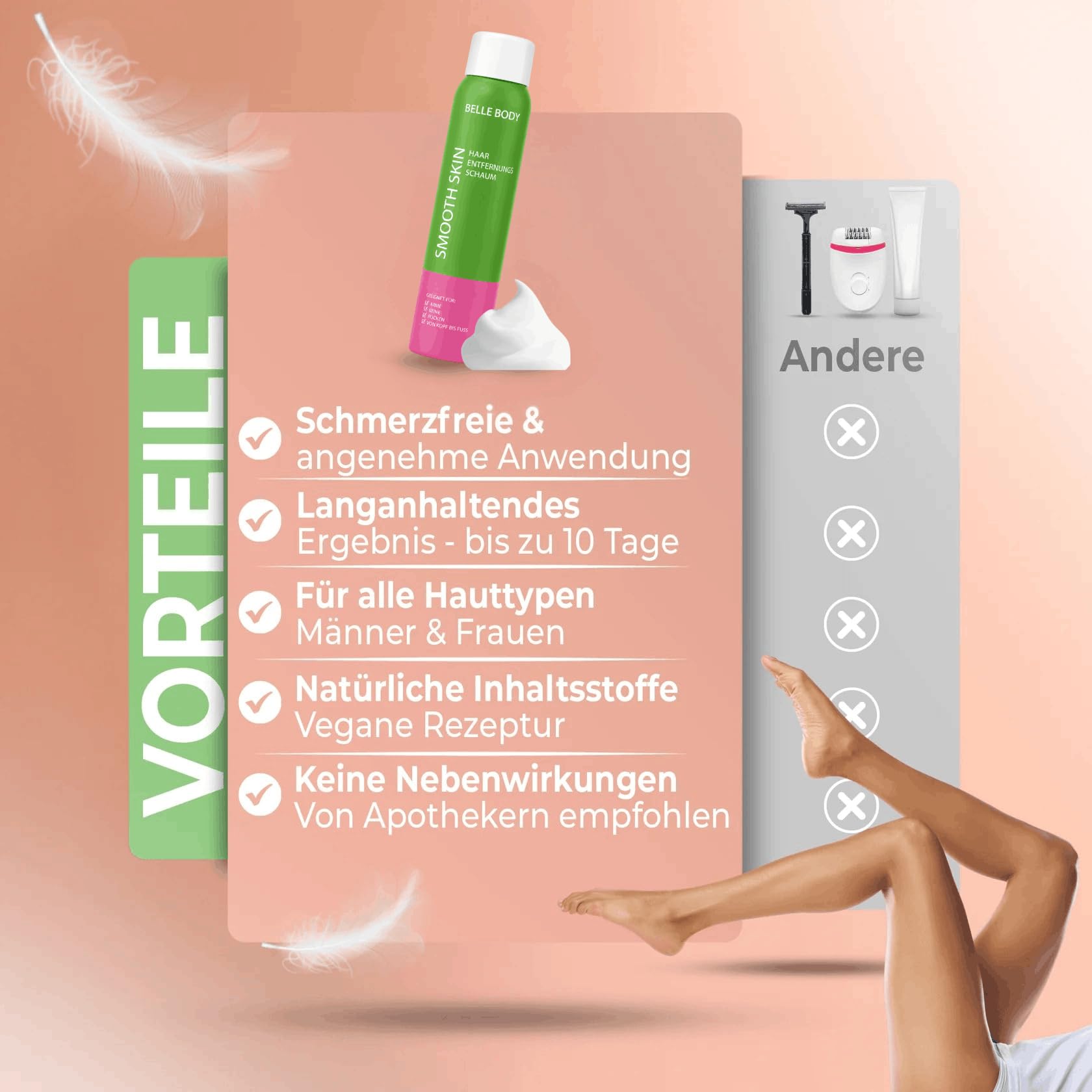 Belle Body Enthaarungsschaum 2x300ml - Effektive Haarentfernung ohne Rasur für Frauen und Männer