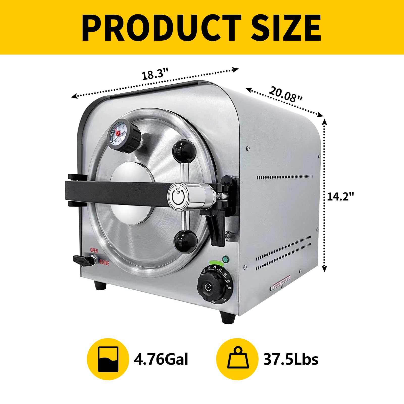 Esterilizadores en autoclave de 14 l, autoclave esterilizador de laboratorio de 110 V, 900 W, autoclave para herramientas, esterilizador de vapor de acero inoxidable, máquina esterilizadora