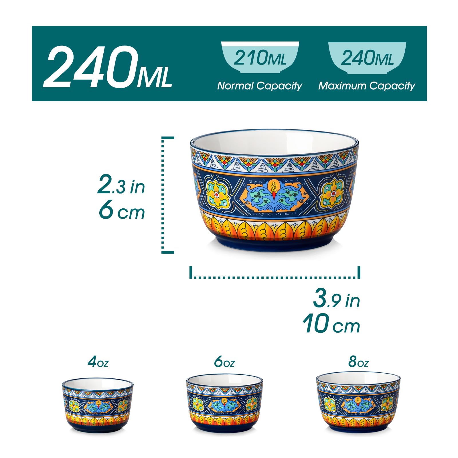 vancasso Ramequins Lot, 6 X 240 ML Ramequins et Moules à Soufflés en Porcelaine, Ramequin Creme Brulee pour Muffin et Gâteau, Ramequin Four à Crème, Sauce, Fruit, Ø8 CM - Style Bohème