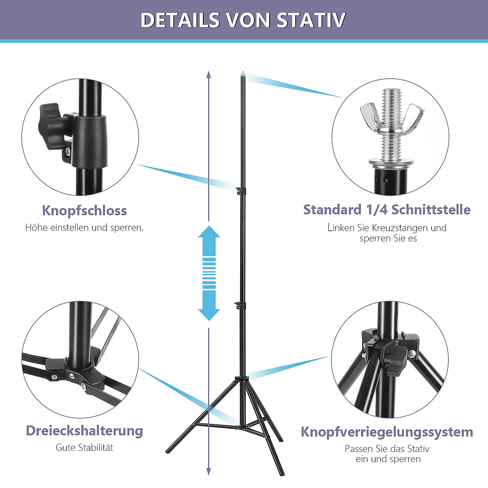 Support de Fond Photo 2 x 2 m réglable Kit Studio Photo Portable avec Toile de Fond, 4 Pinces et Sac de Transport Fond Blanc, Fond Noir, Fond Vert pour Studio, photobooth, Portrait, vidéo