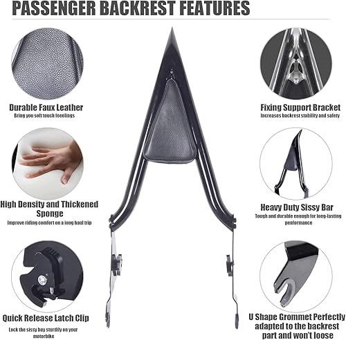 Miniatura 3 de Barra negra desmontable para respaldo de pasajero, almohadilla trasera para Harley Street Glide Road Glide, Electra Glide Road King, accesorios