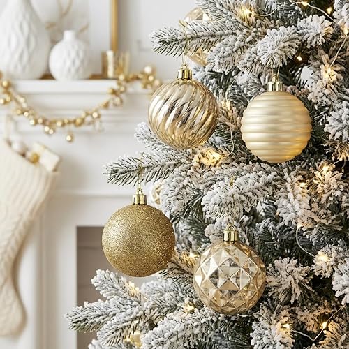 Miniatura 122 de Valery Madelyn Juego de adornos de Navidad para árbol de Navidad, 24 quilates, adornos de bolas inastillables de color azul marino, adorno colgante