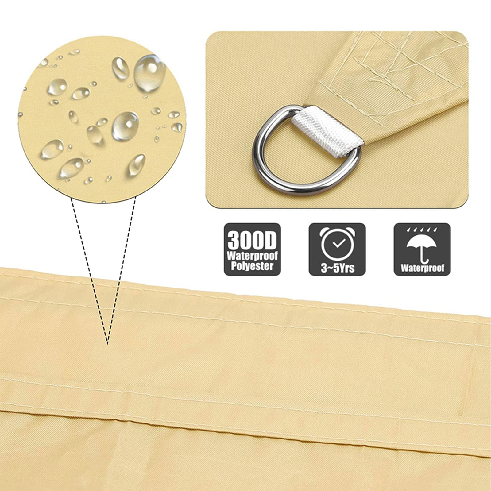 Vele tonalità Sole Ombra a Vela Impermeabile 98% a Blocco UV rettangolo Solare Tela Ombre 2,5 m x 3m Telaio da Sole per la Protezione Solare per Giardino Esterno Giardino Estate Festa del Cortile,