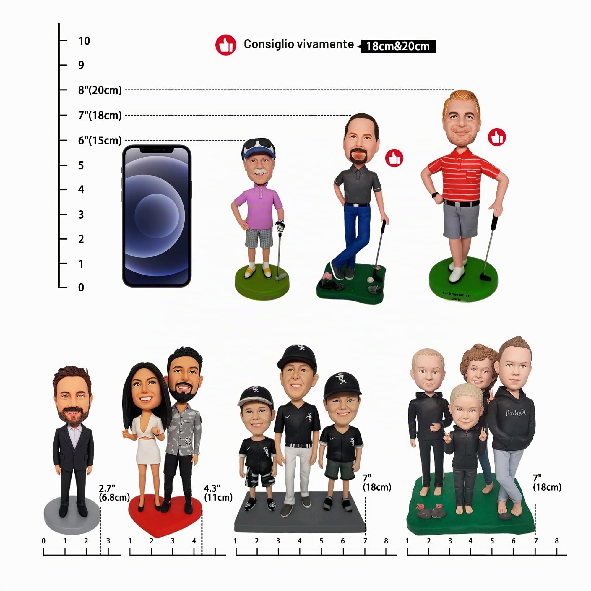 Figurine su Misura Bobble-Heads Uomo in Abito Blu, Bambole Personalizzate, Statuette da 6 Pollici con Testa a Molla, Regalo di Compleanno Fatto a Mano per Papà