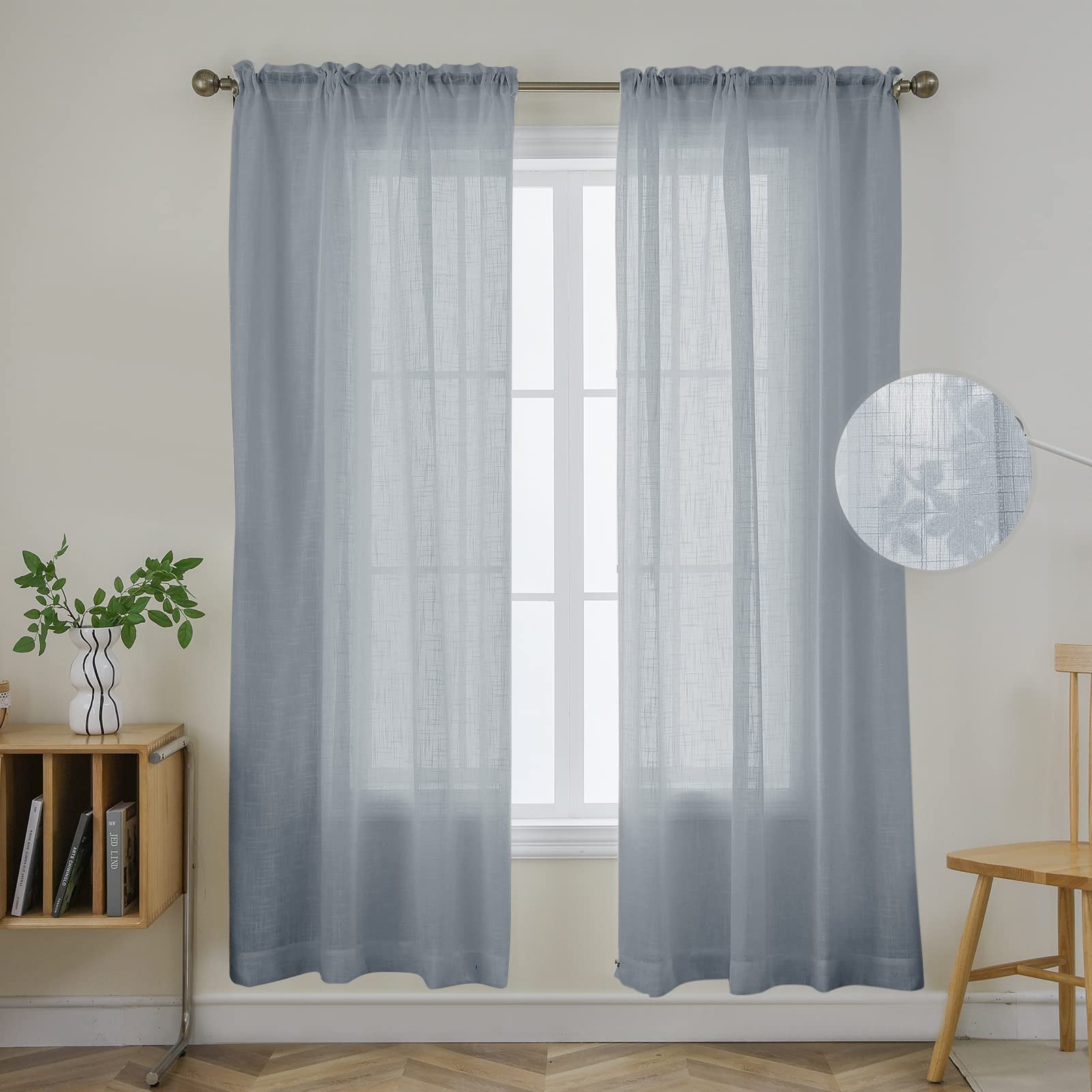 Rideaux transparents gris 183 cm Joydeco lot de 2 pour salon