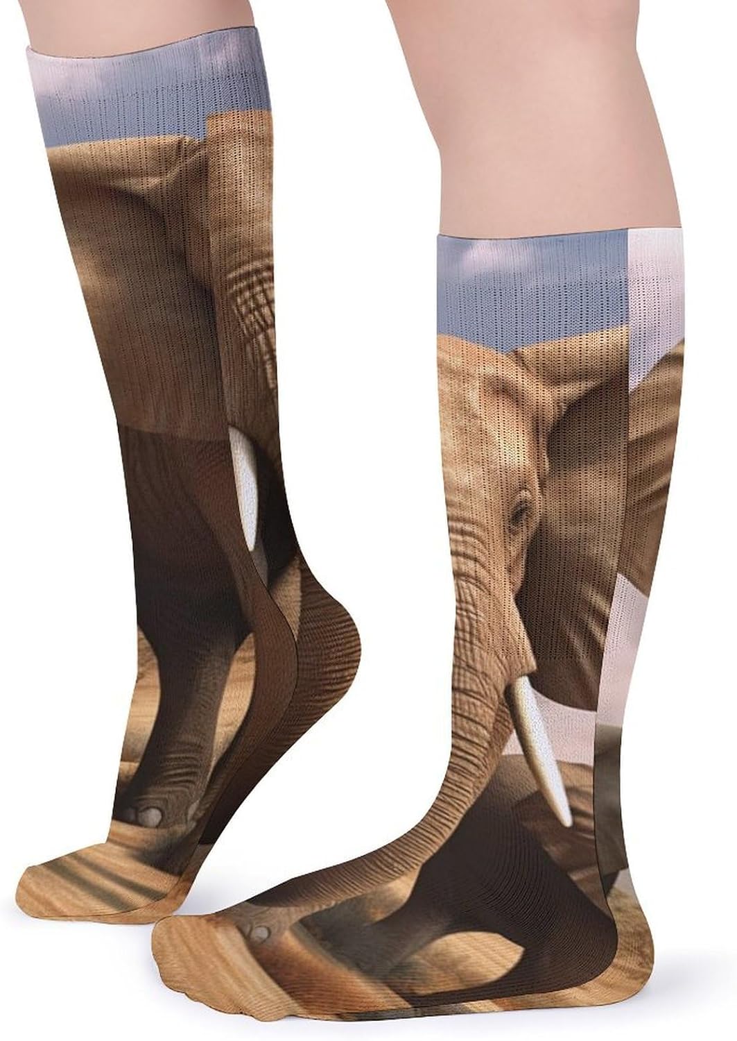 Breathable Crew Sock, Moisture Wicking, Athletic Calf Socks, Cozy | Elephant Family Compression Socks for Women Men, Lightweight High Work Socks for Business, Casual