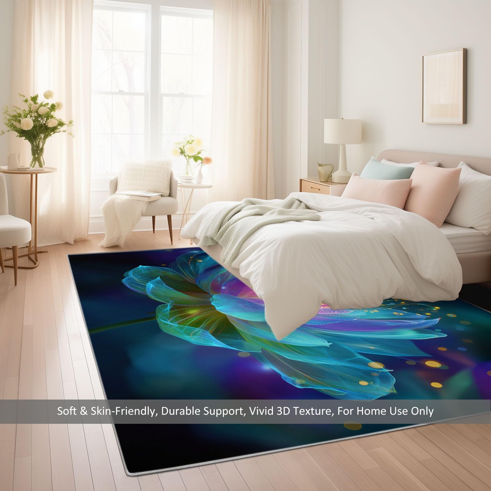 Teppich Wohnzimmer Farbenfroher Lotus 140x200cm Waschbare Kurzflor Teppiche Großer rutschfest Carpet, für Schlafzimmer, Büro, Kinderzimmer Druck Teppich