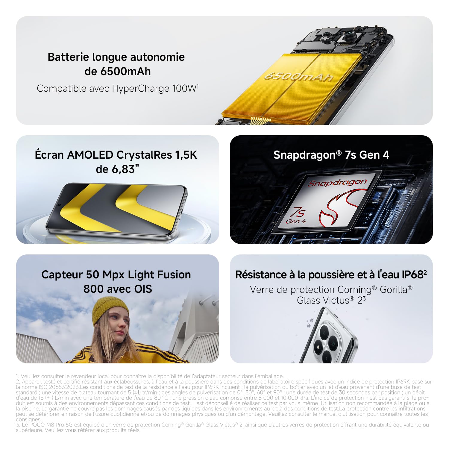XIAOMI POCO M8 Pro Smartphone 8＋256 Go Snapdragon® 7s Gen 4 - Noir | Écran AMOLED CrystalRes 1,5K 6,83", caméra 50 Mpx Light Fusion 800 stabilisée, 2 ans de garantie, chargeur non inclus