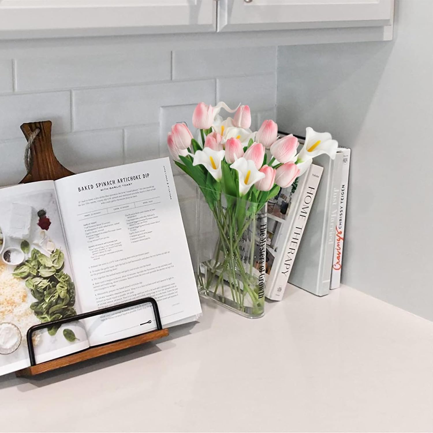 DEEMEI 16Pcs Artificial Pink Tulips & White Calla Lily Silk Fake Flowers 13.4" for Easter Mother's Day Home Kitchen Wedding Decorations - Image 5