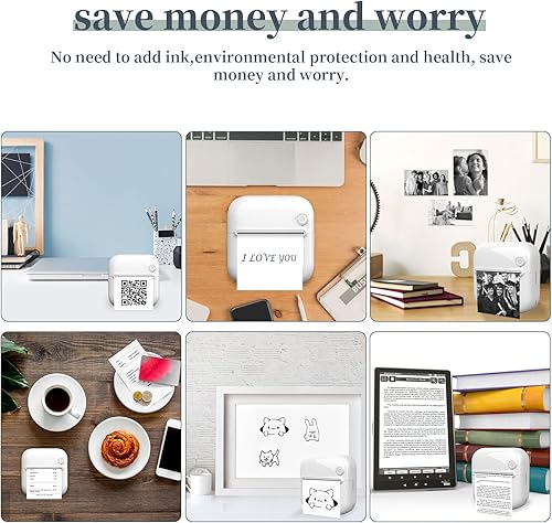 Miniatura 5 de Impresora de calcomanías, mini impresora, impresora de calcomanías sin tinta, mini impresora adhesiva, compatible con iOS + Android para asistencia