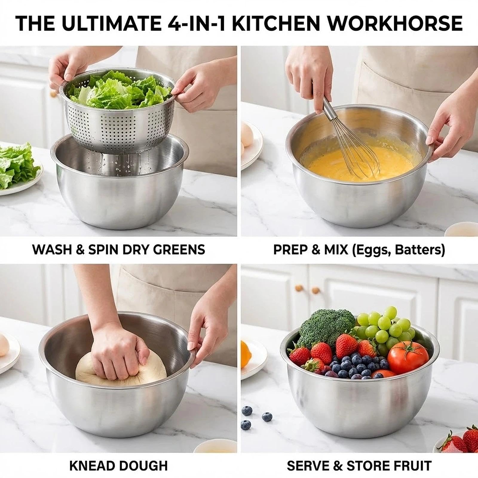 Centrifuga per insalata grande da 6 litri con cestello interno in acciaio inossidabile e ciotola, centrifuga professionale per la preparazione dei pasti in famiglia, rondella per frutta e riso in