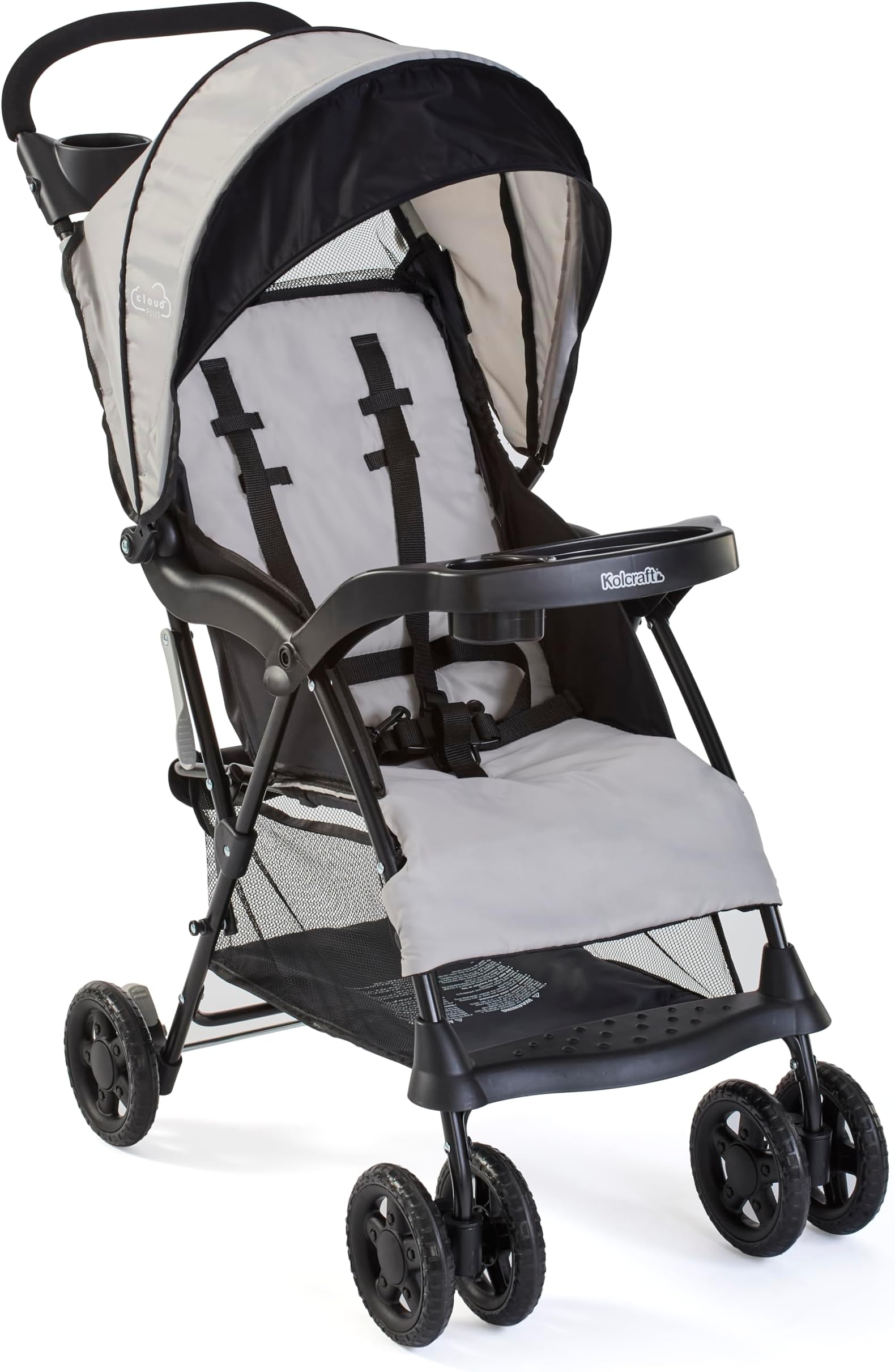 Cloud Plus Lightweight Umbrella Stroller for Toddlers with Reclining Seat, Large Storage Basket, Canopy, Infant & Parent Trays, Compact Fold for Summer Travel, Durable Frame, Slate Gray