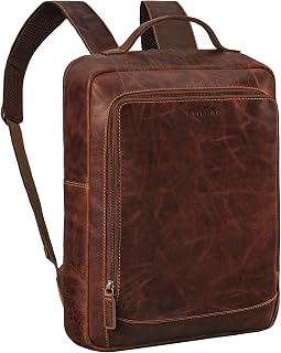 STILORD "Zabel" Zaino in Pelle per Laptop 15,6 Pollici - Vintage per Uomo e Donna, Zainoetto da Studente e Lavoro in Vera Pelle Colore:salerno - marrone