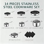 Yoehka 14-Piece Ensemble de cuisine en acier inoxydable hybride 3 Ensemble de casseroles et de pots à haute résistance en silicone, compatible avec l'induction, lave-vaisselle au four, PFOA Gratuit