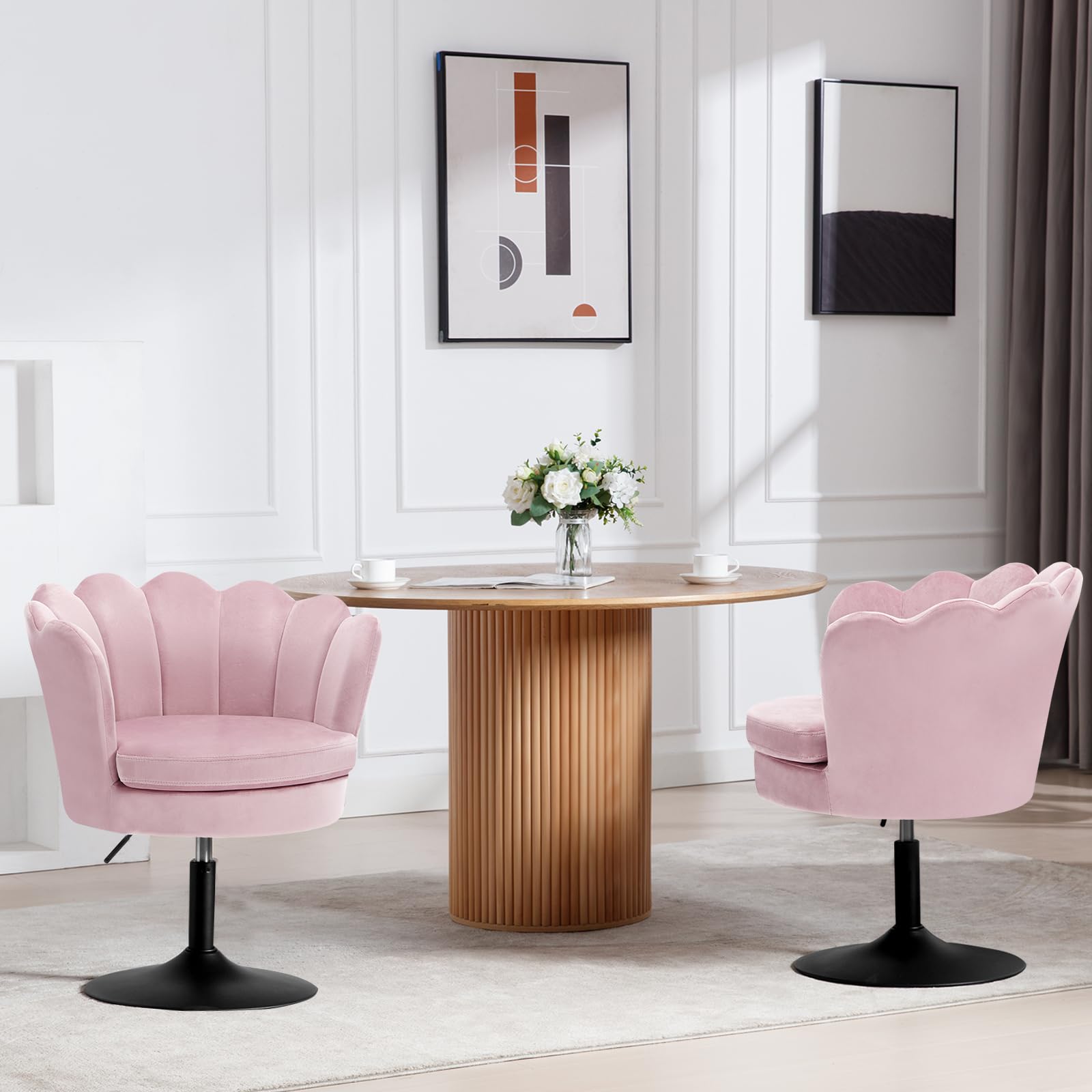 WOLTU Sedia da Trucco, Sgabello Cucina, Poltrona con Seduta a Forma di Fiore, Girevole a 360°, Sedia in Velluto per Camera da Letto, Soggiorno, Altezza Regolabile 43-55 cm, Rosa