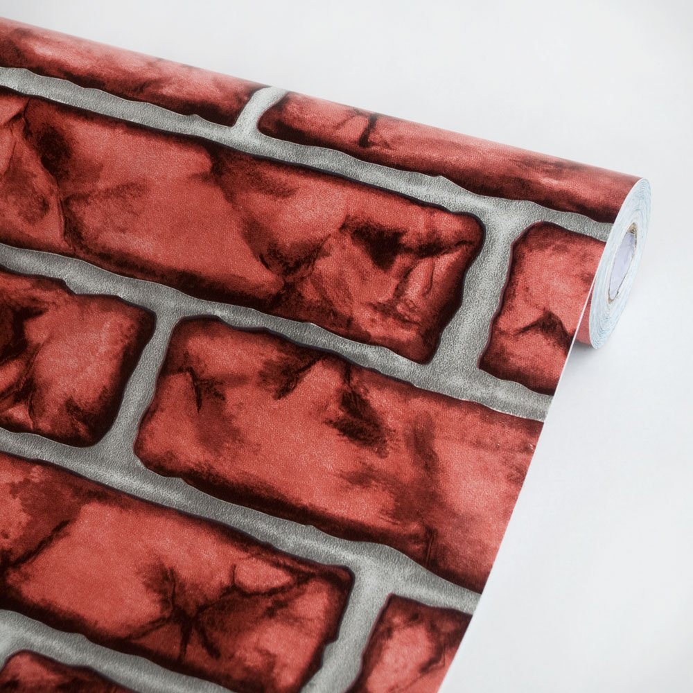 Crimson Brick - Vinyl Self-Adhesive Wallpaper Prepasted Wall Stickers Wall Decor (Roll)