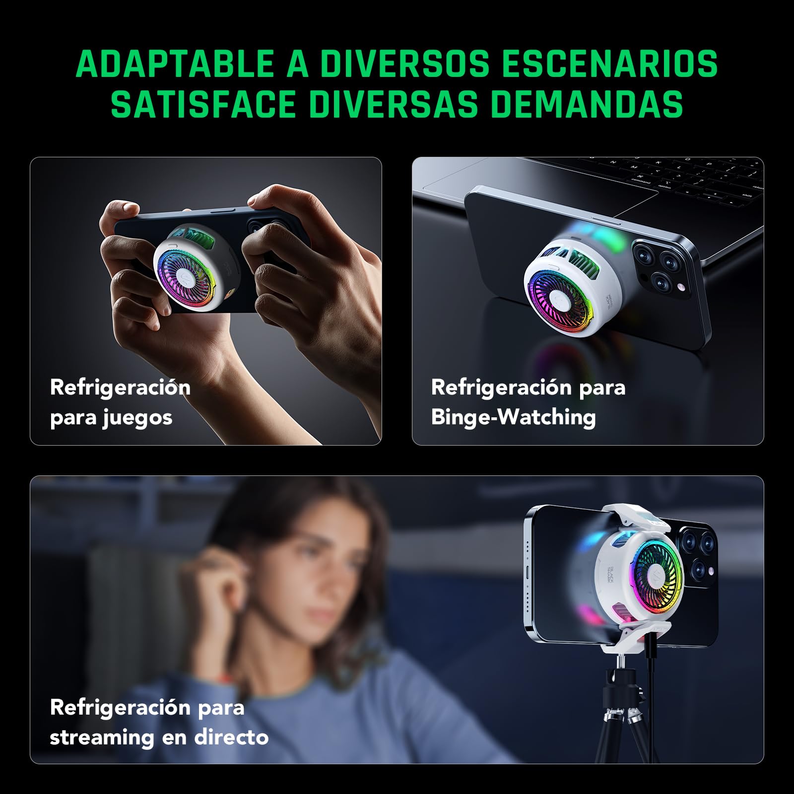 Black Shark FunCooler 5 Enfriador Magnético para Teléfonos Móviles para Juegos, Ventilador Portátil con luz RGB, Radiador para Teléfonos Móviles iPhone Magnetic Series/Android/tabletas/iPad (Blanco)