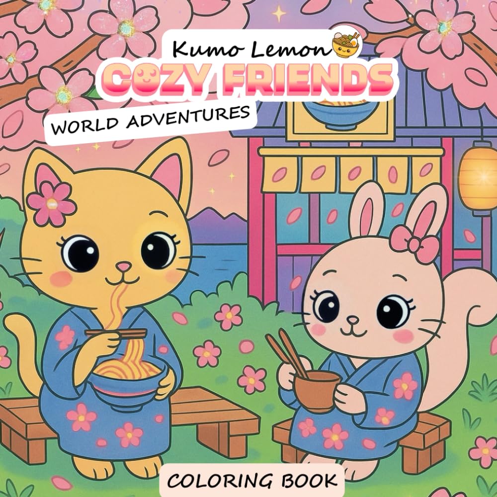 Cozy Friends: World Adventures – Kawaii Coloring Book of Cute Animal Travelers, Global Landmarks & Cozy Scenic Journeys: Kawaii World Travel Coloring Book with Cute Animals and Global Cozy Scenes