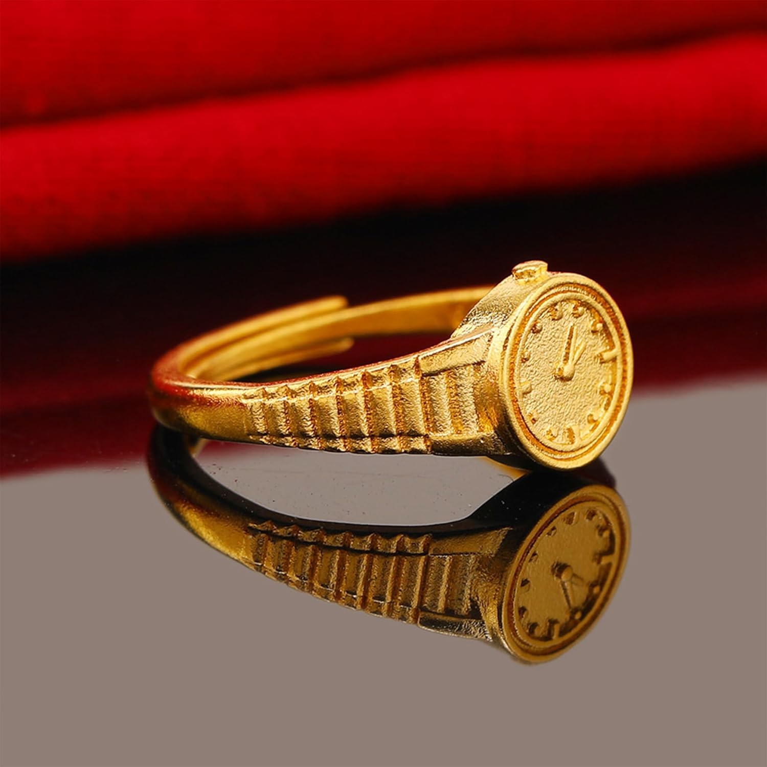 LOVECOM 14k Gold Plated Watch Clock Finger Rings for Women 925 Sterling Silver Watches Adjustable Knuckle Ring Statement Stacking Eternity Ring Jewelry Birthday Gifts for Mom Daughter Friends